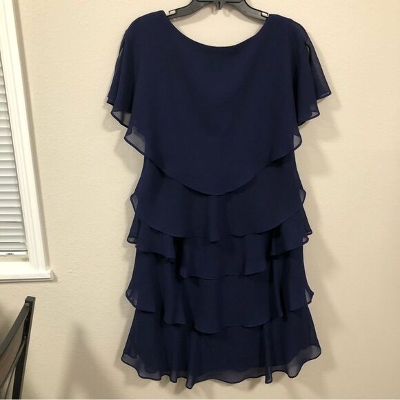 Coldwater Creek Navy Blue Flowy V Neck Mini Dress women's size 14 - Picture 8 of 8